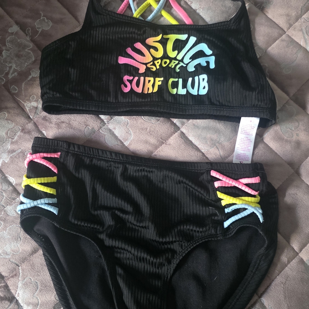 Justice Black Bikini Set with Multicolor Straps